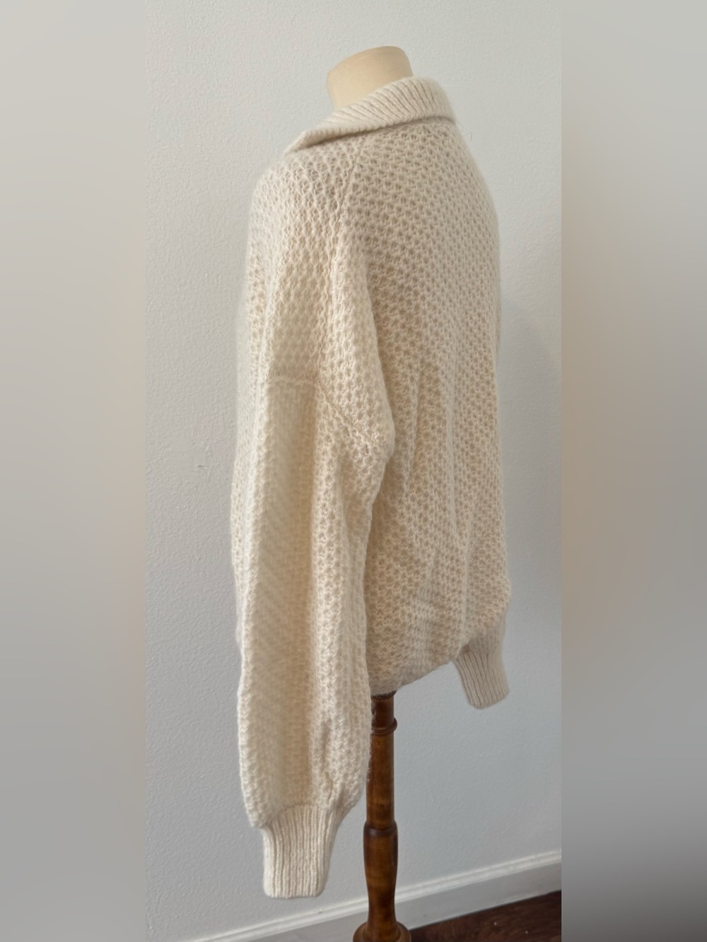 Xirena Ally Open Knit Pullover Sweater Cream Collared V-Neck Alpaca Wool Small - Picture 2 of 11